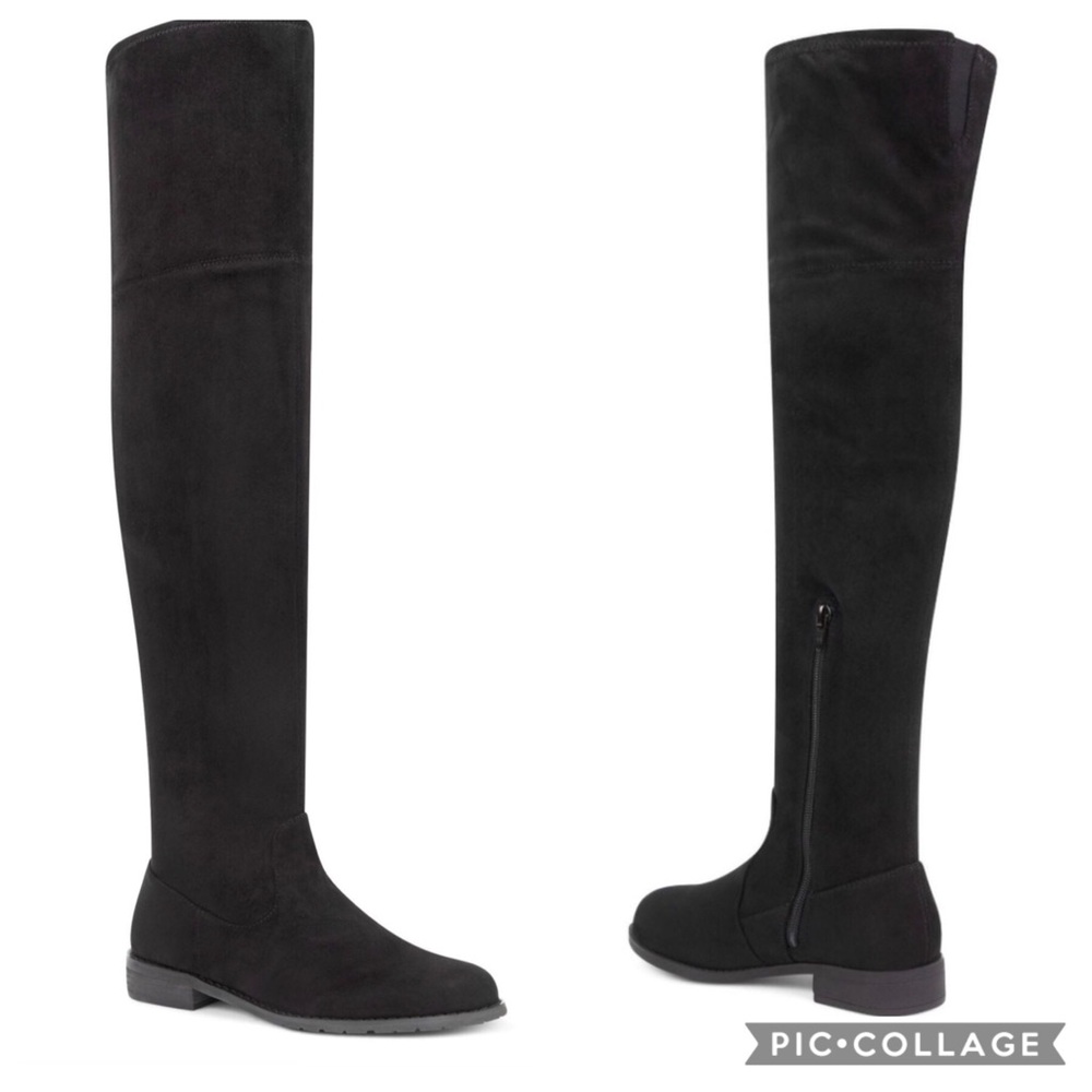 NINE WEST Over the Knee Boots - Black Suede Fabric